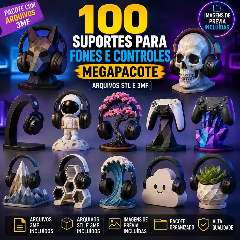 Megapacote com 100 suportes para fones e controles
